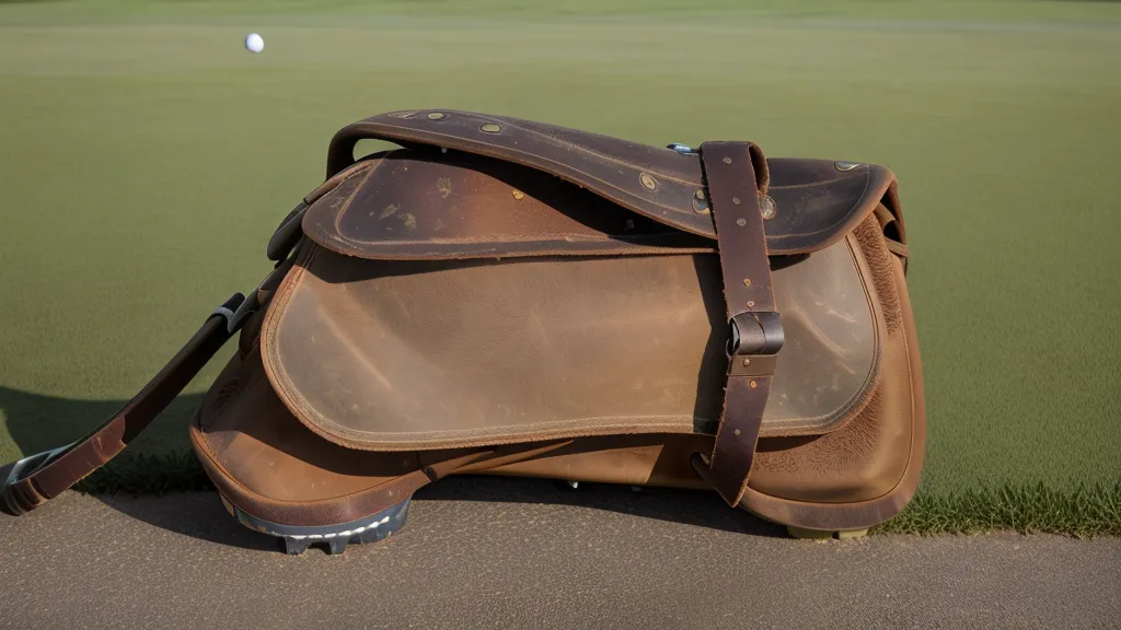 View up a steep hilly fairway from behind a stabilized golf push cart while walking the course