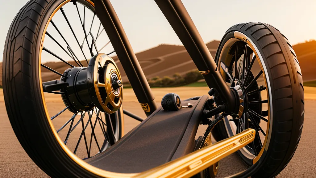 Electric golf cart wheel on desert terrain.
