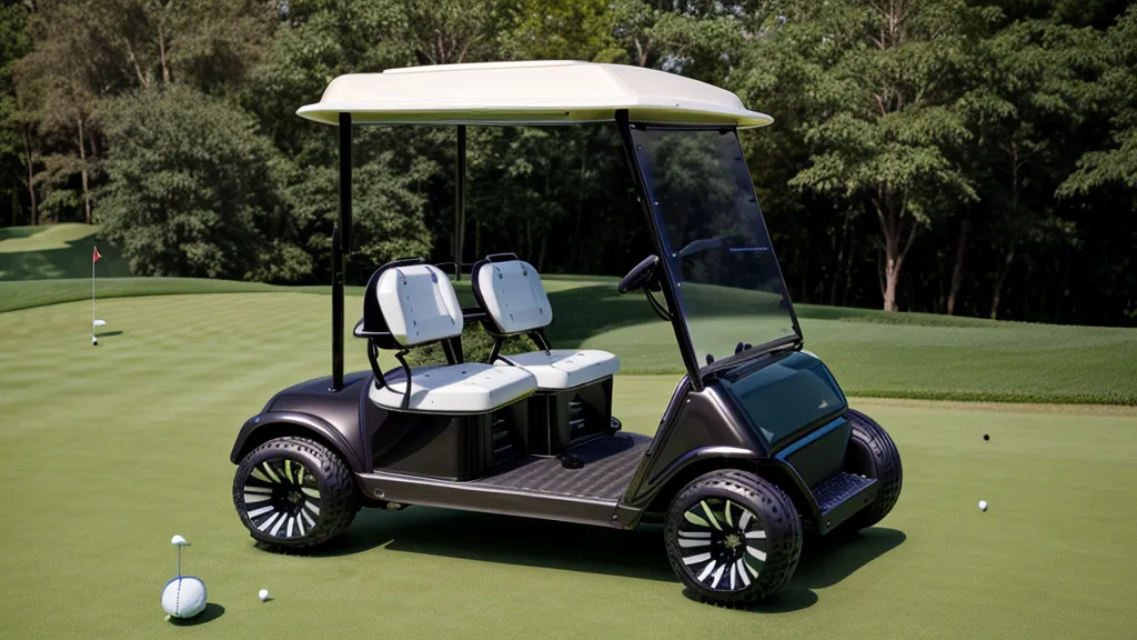 A golfer holding a remote control for an electric push cart