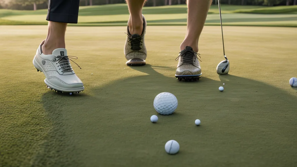 FootJoy Pro/SLX outsole holding lateral stability through a golf swing follow-through on hardpan turf