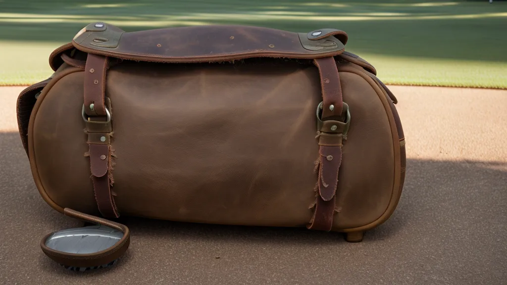 A golf bag with a performance shirt resting on top in the desert sun.