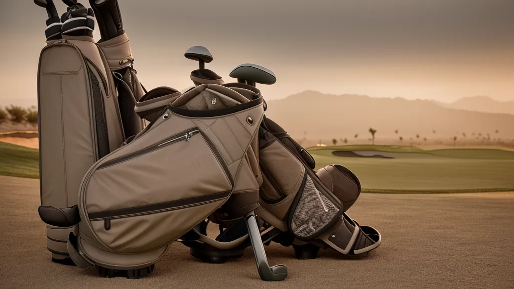 Close-up of durable molded zippers on a golf bag with desert dust