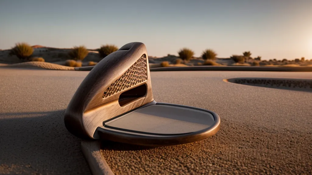 A premium SWAG golf putter on a practice green.