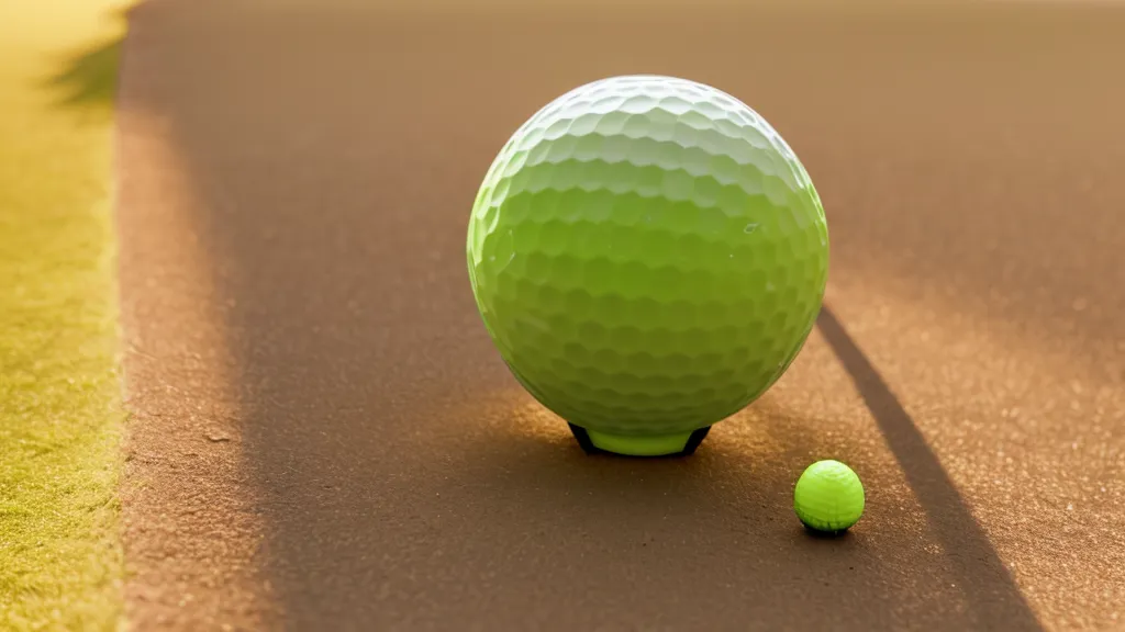 Close-up of a neon lime matte golf ball on a tee under bright sunlight.