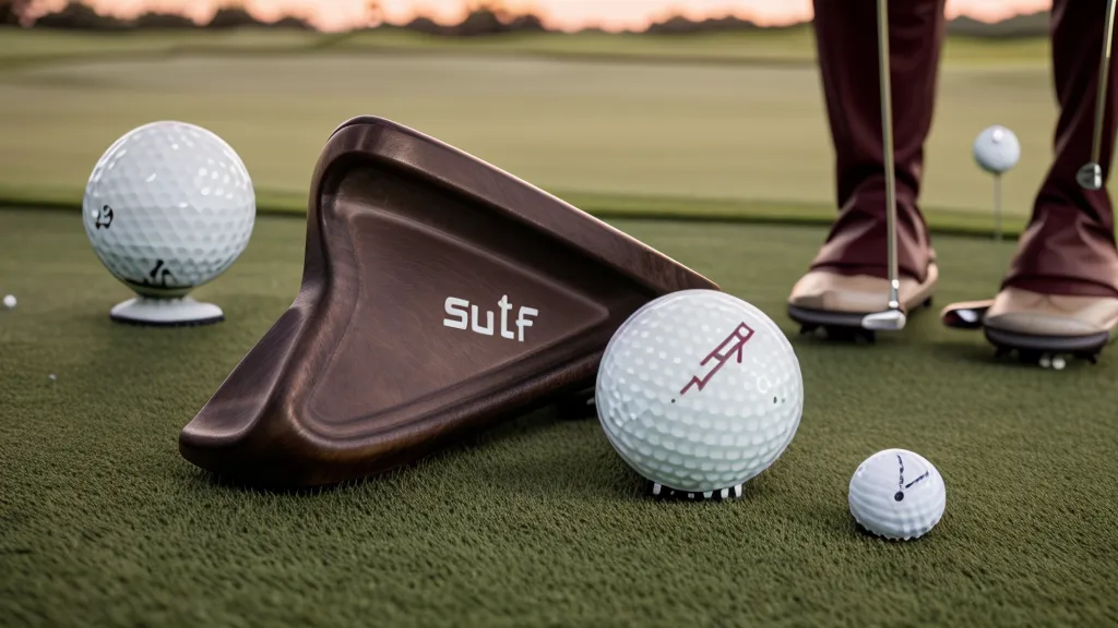 Putter head aligned behind a matte golf ball on a bright green.
