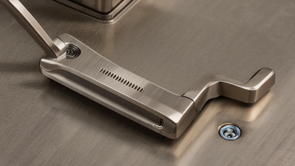 Close-up of the precision-milled face of a 303 stainless steel putter