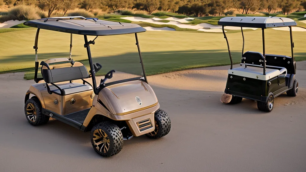 Electric golf push cart parked on a dusty desert path.