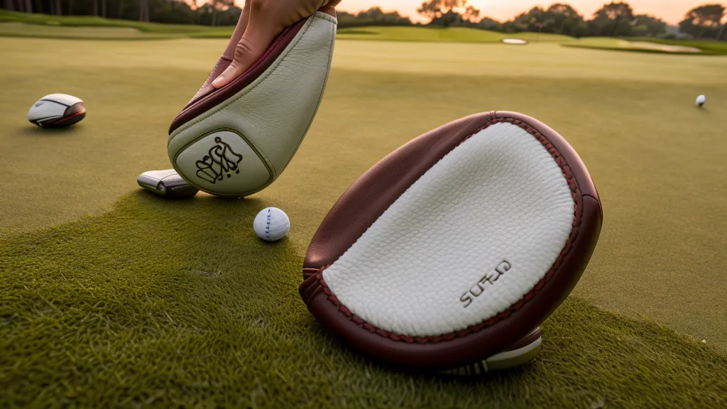 A bright colorway putter headcover resting on the green during a morning round at a Phoenix-area course