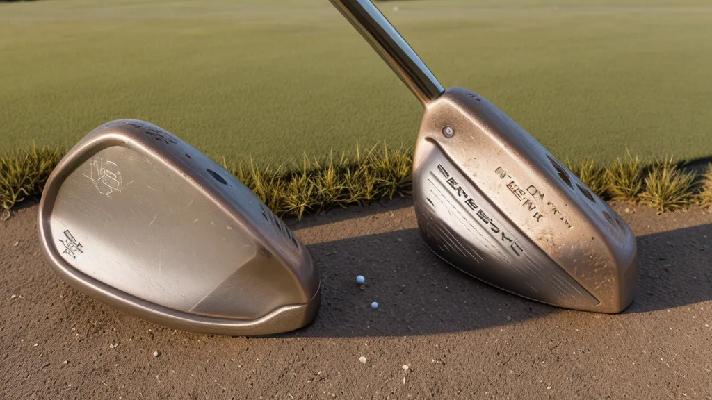 Close-up of a Titleist Vokey wedge sole on hard-pan desert lie