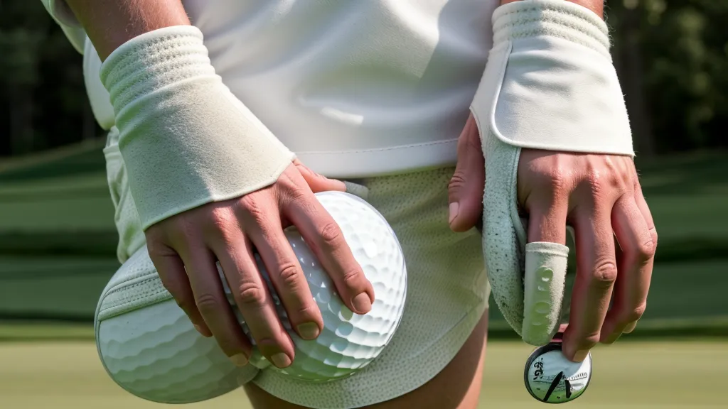 Handwritten golf yardage notebook and golf glove.