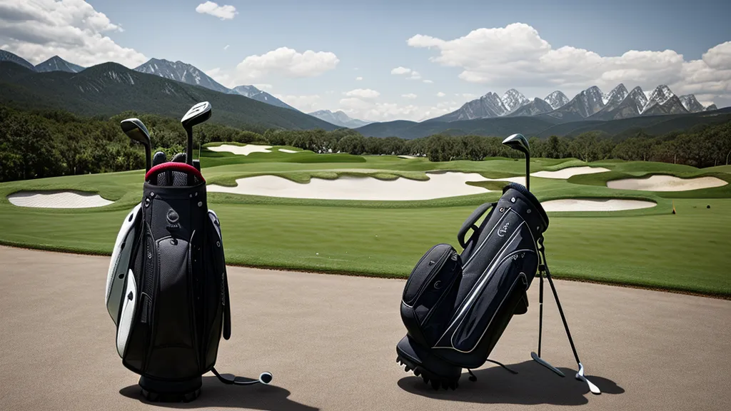 Golf bag carrying Cobra Darkspeed game-improvement irons on an electric push cart at a Phoenix-area course