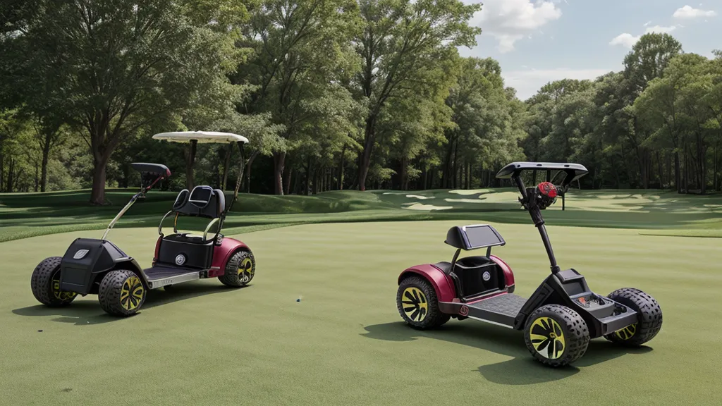 Alphard electric golf cart booster on a public course path.