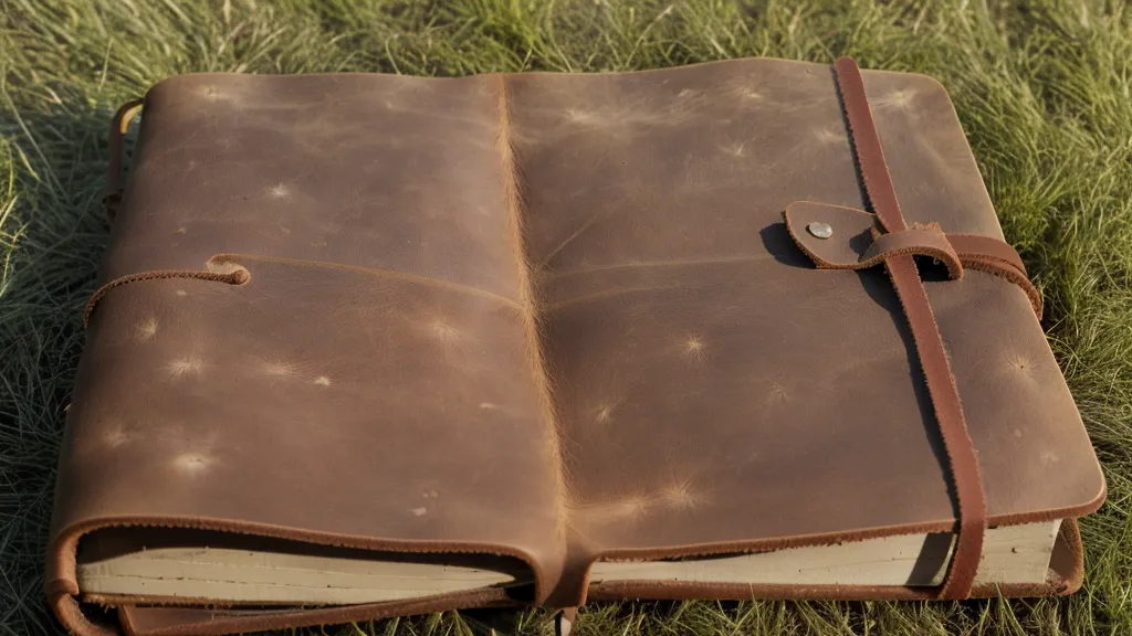 An open leather notebook with handwritten golf notes resting on a golf cart.