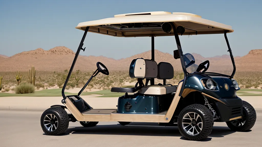 An electric push cart booster kit attached to a golf cart in the desert.