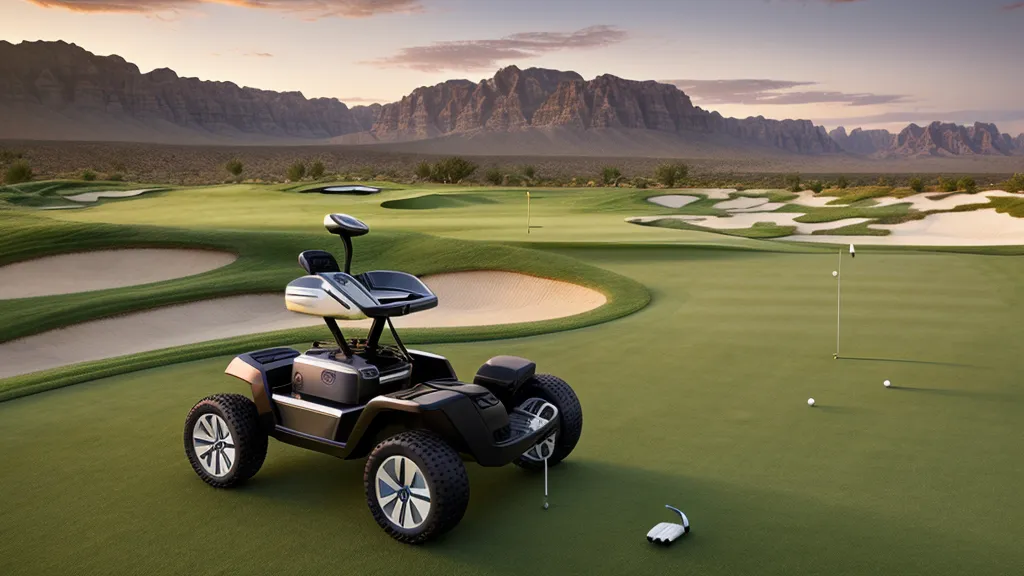 Electric push cart caddy crossing a desert fairway during a long walking round at Papago
